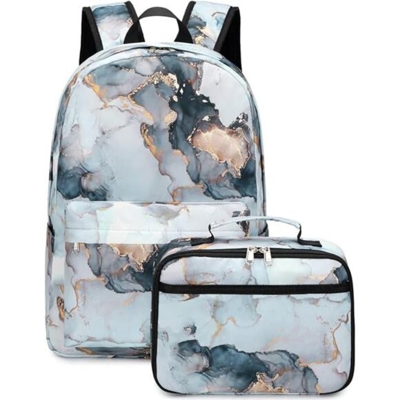 Backpacks for Girls, Marble Girls Backpack with Lunch Box Kids School - Picture 8 of 8